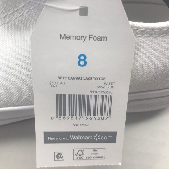 Time And Tru Women's Size 8 White Canvas Lace To Toe Shoes New With Tags - Picture 7 of 10